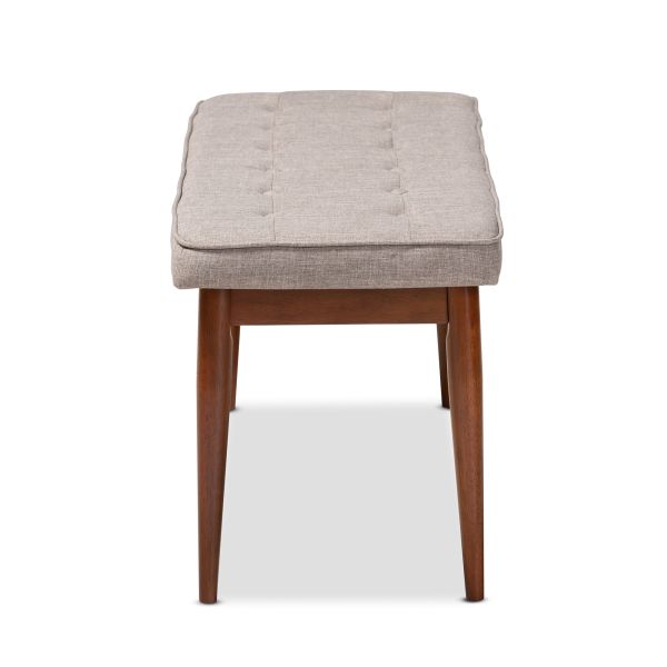 Itami Mid-Century Modern Light Grey Fabric Upholstered Medium Oak Finished Wood Dining Bench