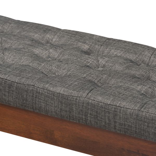 Alona Mid-Century Modern Medium Grey Fabric Upholstered Wood Dining Bench