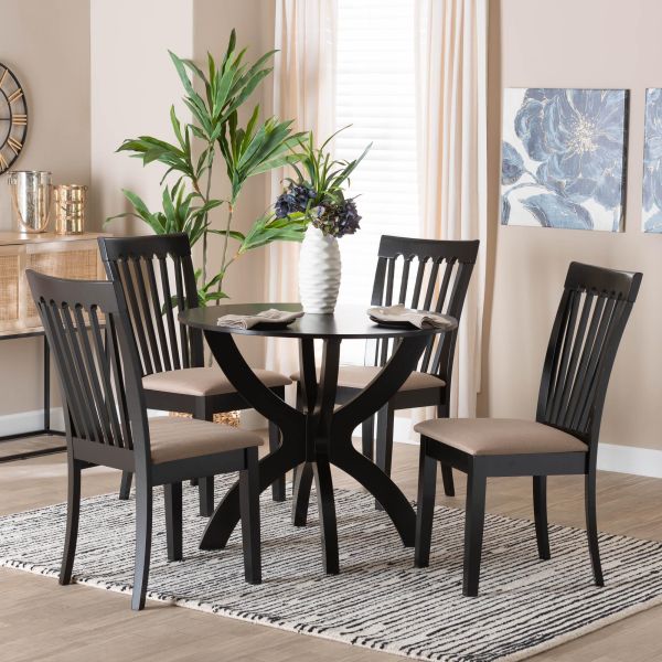 Bailey Modern Grey Fabric and Dark Brown Finished Wood 5-Piece Dining Set