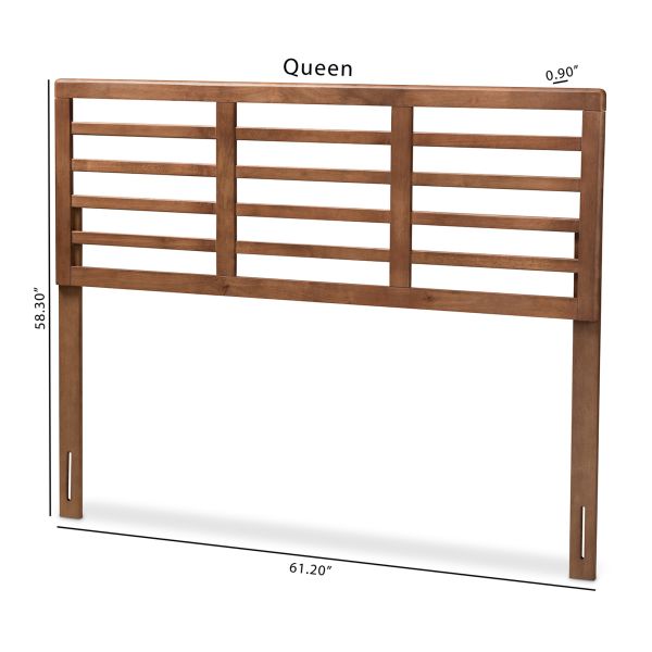 Salome Mid-Century Modern Walnut Brown Finished Wood King Size Open Slat Headboard