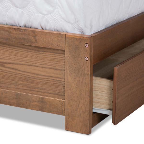 Eleni Modern and Contemporary Transitional Dark Grey Fabric Upholstered and Ash Walnut Brown Finished Wood Queen Size 3-Drawer Platform Storage Bed