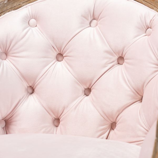 Genevieve Traditional French Provincial Light Pink Velvet Upholstered White-Washed Oak Wood Armchair