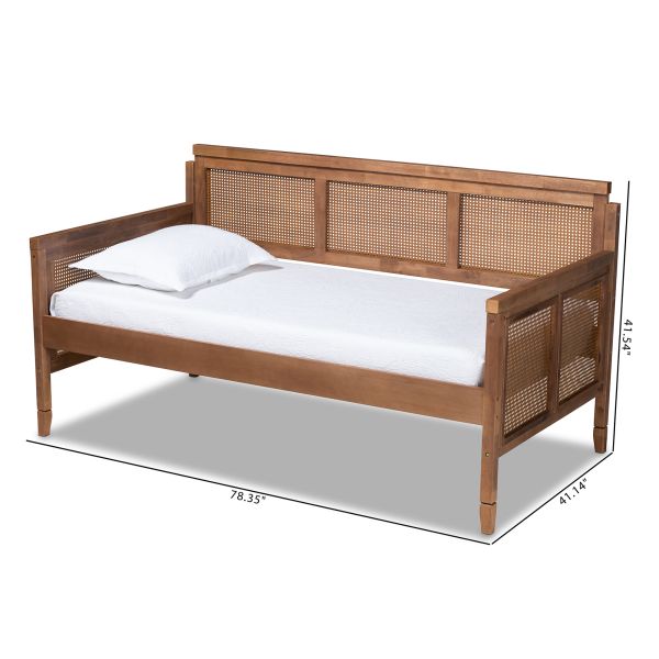 Toveli Vintage French Inspired Ash Wanut Finished Wood and Synthetic Rattan Daybed