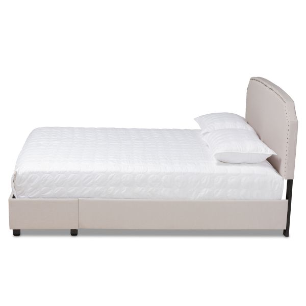 Larese Beige Fabric Upholstered 2-Drawer Queen Size Platform Storage Bed