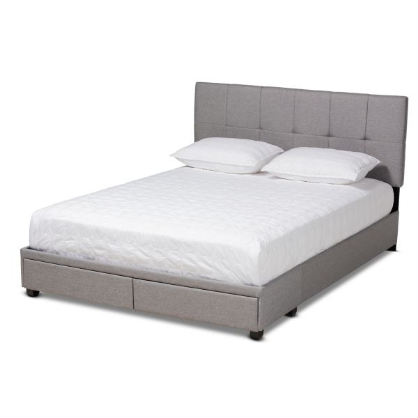 Netti Light Grey Fabric Upholstered 2-Drawer King Size Platform Storage Bed