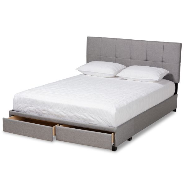 Netti Light Grey Fabric Upholstered 2-Drawer Queen Size Platform Storage Bed