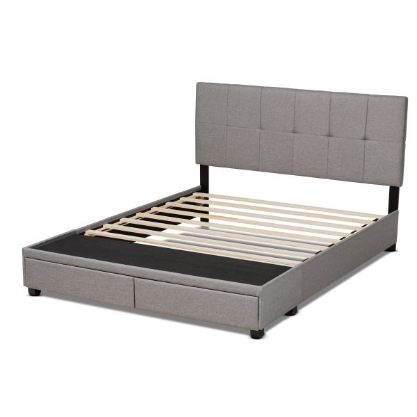 Netti Light Grey Fabric Upholstered 2-Drawer King Size Platform Storage Bed