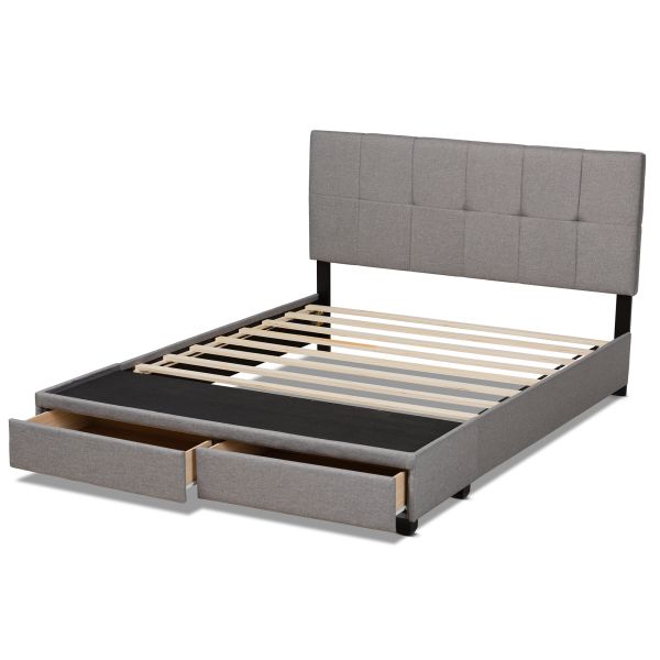 Netti Light Grey Fabric Upholstered 2-Drawer King Size Platform Storage Bed