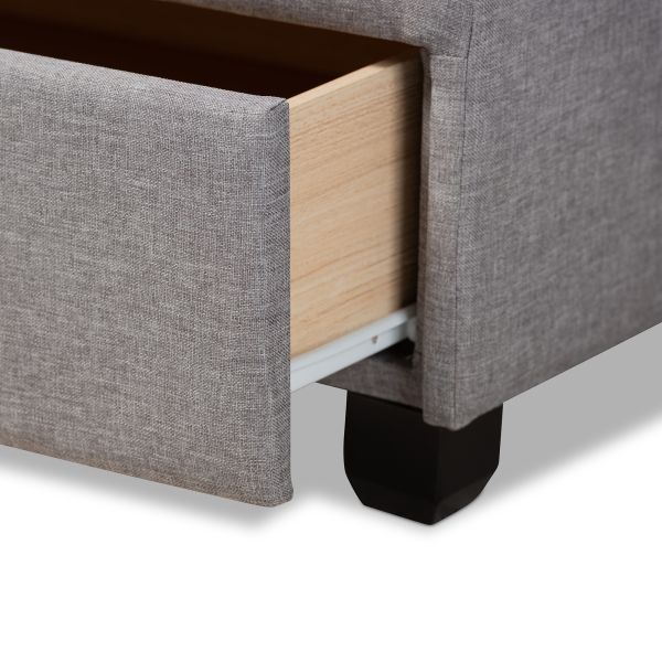 Netti Light Grey Fabric Upholstered 2-Drawer Queen Size Platform Storage Bed