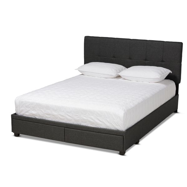 Netti Dark Grey Fabric Upholstered 2-Drawer Queen Size Platform Storage Bed