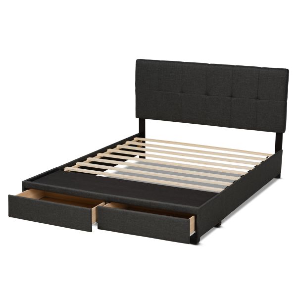 Netti Dark Grey Fabric Upholstered 2-Drawer Queen Size Platform Storage Bed