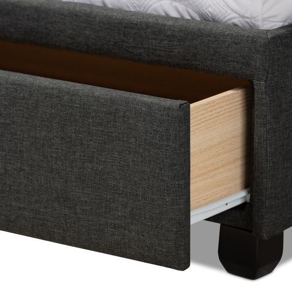 Netti Dark Grey Fabric Upholstered 2-Drawer Queen Size Platform Storage Bed