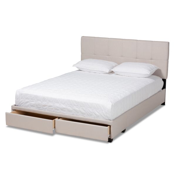 Netti Beige Fabric Upholstered 2-Drawer King Size Platform Storage Bed
