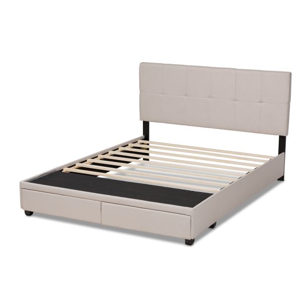 Netti Beige Fabric Upholstered 2-Drawer Queen Size Platform Storage Bed