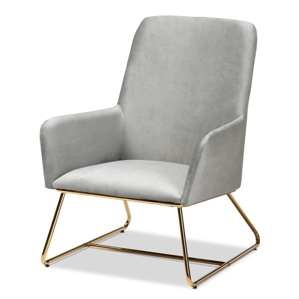 Sennet Glam and Luxe Grey Velvet Fabric Upholstered Gold Finished Armchair