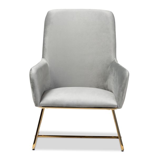 Sennet Glam and Luxe Grey Velvet Fabric Upholstered Gold Finished Armchair
