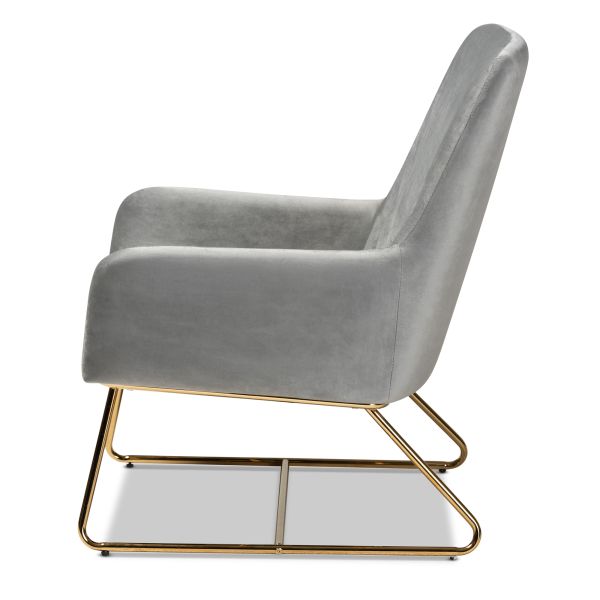 Sennet Glam and Luxe Grey Velvet Fabric Upholstered Gold Finished Armchair