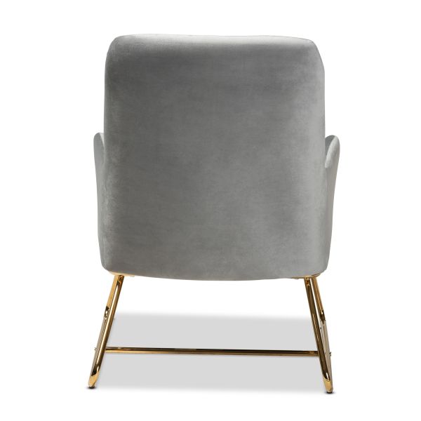 Sennet Glam and Luxe Grey Velvet Fabric Upholstered Gold Finished Armchair
