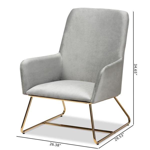 Sennet Glam and Luxe Grey Velvet Fabric Upholstered Gold Finished Armchair