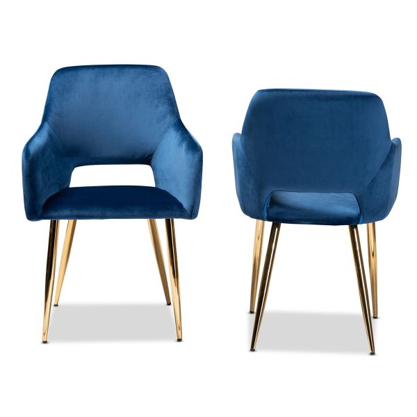 Germaine Glam and Luxe Navy Blue Velvet Fabric Upholstered Gold Finished 2-Piece Metal Dining Chair Set