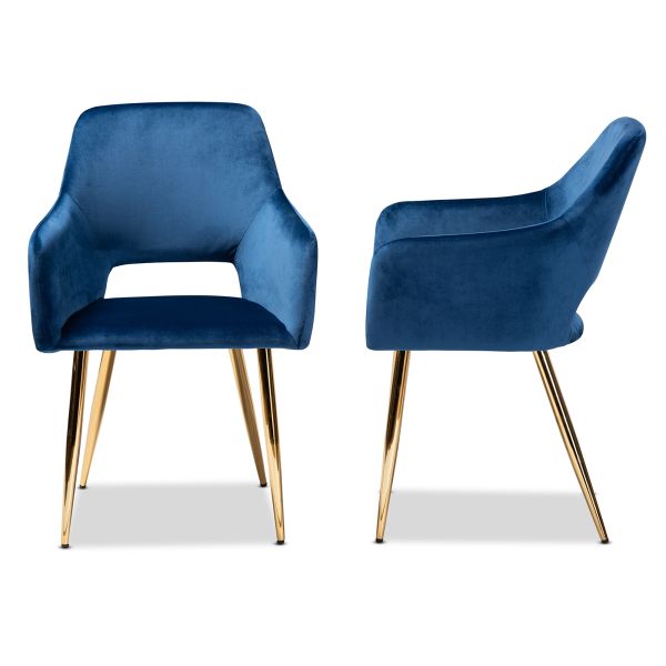 Germaine Glam and Luxe Navy Blue Velvet Fabric Upholstered Gold Finished 2-Piece Metal Dining Chair Set