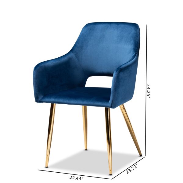 Germaine Glam and Luxe Navy Blue Velvet Fabric Upholstered Gold Finished 2-Piece Metal Dining Chair Set