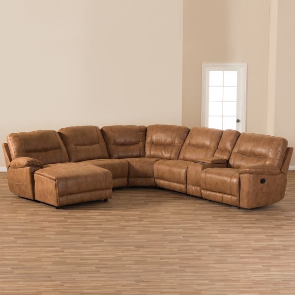 Mistral Modern and Contemporary Light Brown Palomino Suede 6-Piece Sectional with Recliners Corner Lounge Suite 