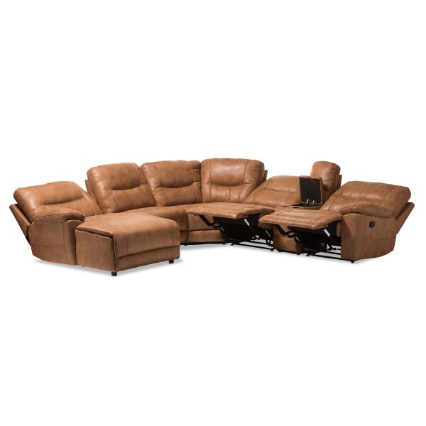 Mistral Modern and Contemporary Light Brown Palomino Suede 6-Piece Sectional with Recliners Corner Lounge Suite 