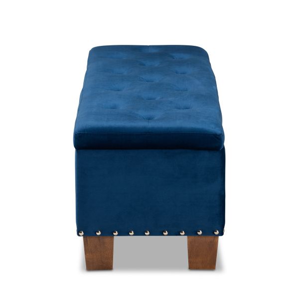 Hannah Modern and Contemporary Navy Blue Velvet Fabric Upholstered Button-Tufted Storage Ottoman Bench