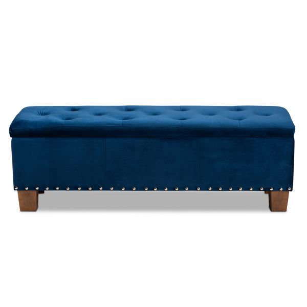Hannah Modern and Contemporary Navy Blue Velvet Fabric Upholstered Button-Tufted Storage Ottoman Bench