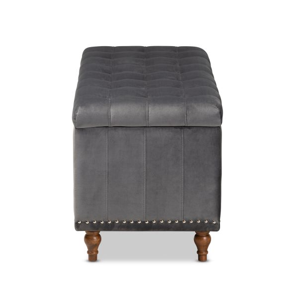 Kaylee Modern and Contemporary Grey Velvet Fabric Upholstered Button-Tufted Storage Ottoman Bench
