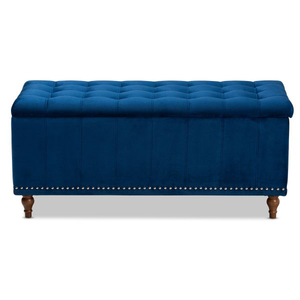 Kaylee Modern and Contemporary Navy Blue Velvet Fabric Upholstered Button-Tufted Storage Ottoman Bench