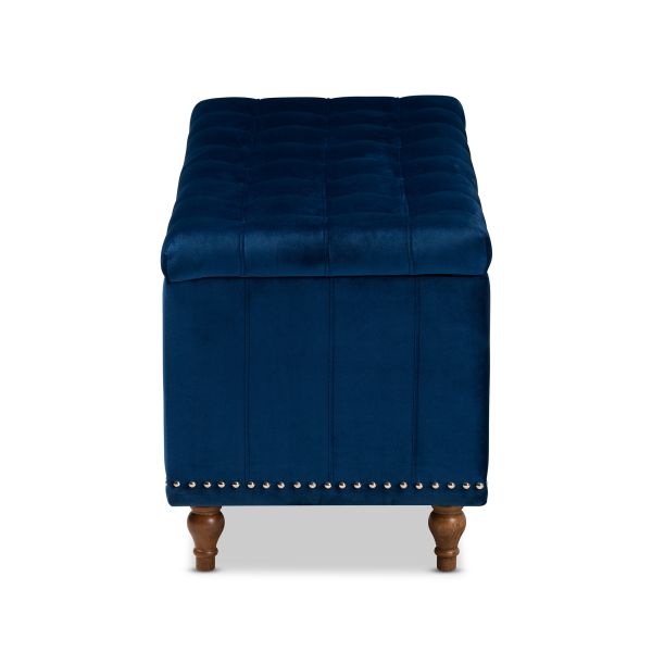 Kaylee Modern and Contemporary Navy Blue Velvet Fabric Upholstered Button-Tufted Storage Ottoman Bench