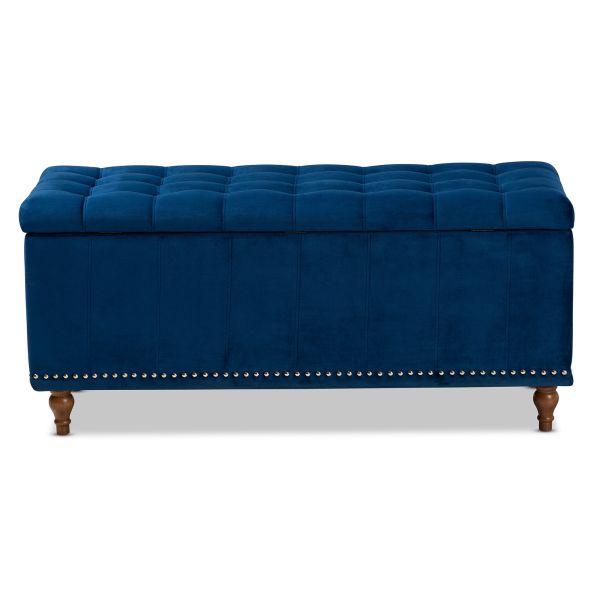 Kaylee Modern and Contemporary Navy Blue Velvet Fabric Upholstered Button-Tufted Storage Ottoman Bench