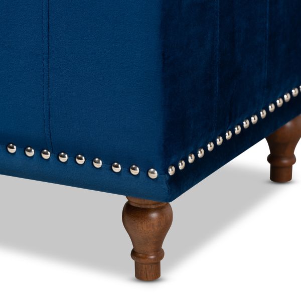 Kaylee Modern and Contemporary Navy Blue Velvet Fabric Upholstered Button-Tufted Storage Ottoman Bench