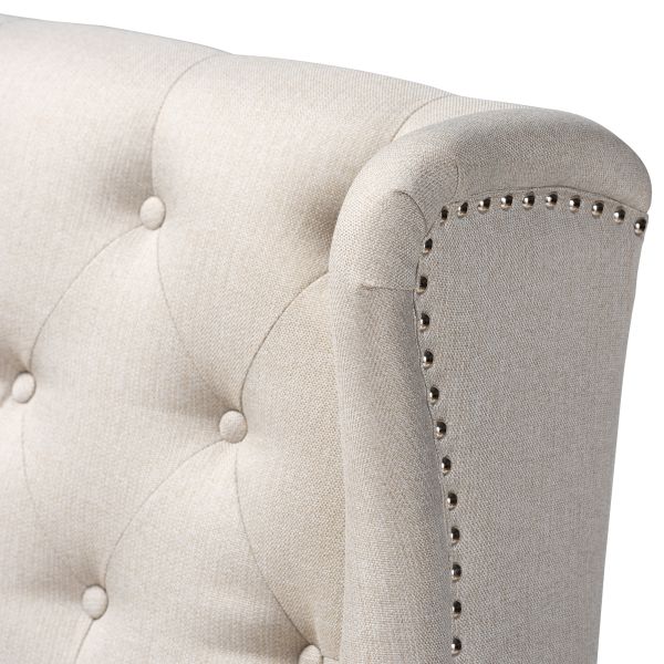 Alira Modern and Contemporary Beige Fabric Upholstered Walnut Finished Wood Button Tufted Bar Stool Bench