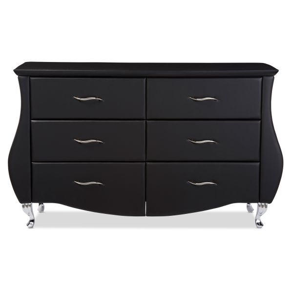 Enzo Modern and Contemporary Black Faux Leather 6-Drawer Dresser