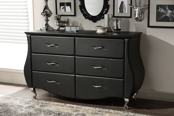 Enzo Modern and Contemporary Black Faux Leather 6-Drawer Dresser