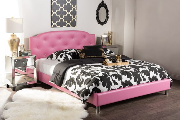 Canterbury Modern and Contemporary Hot Pink Faux Leather Queen Size Platform Bed