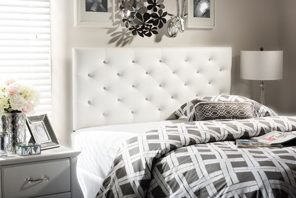 Viviana Modern and Contemporary White Faux Leather Upholstered Button-tufted Queen Size Headboard