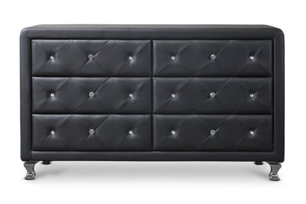 Luminescence Black Faux Leather Upholstered Dresser