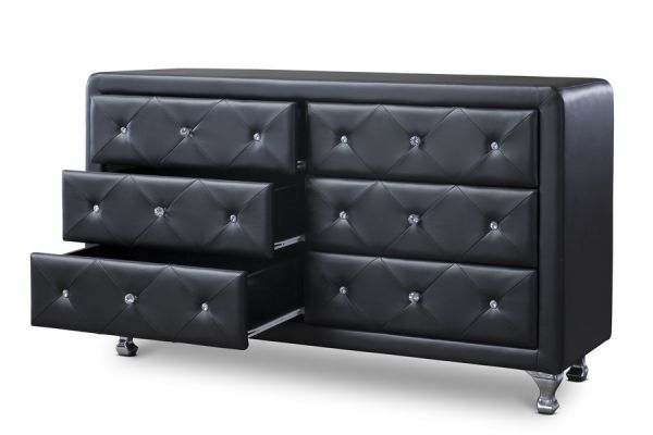 Luminescence Black Faux Leather Upholstered Dresser