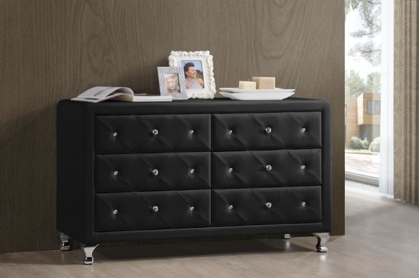 Luminescence Black Faux Leather Upholstered Dresser