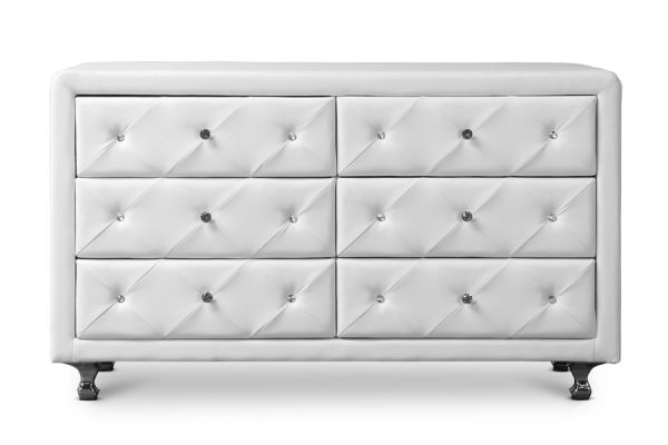 Luminescence White Faux Leather Upholstered Dresser