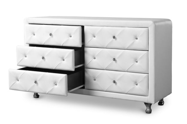 Luminescence White Faux Leather Upholstered Dresser