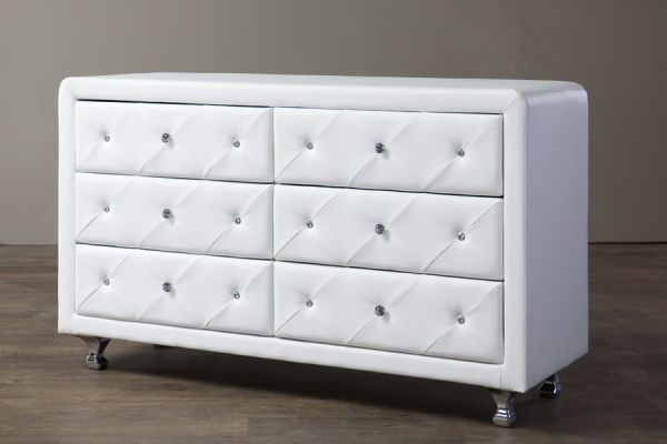 Luminescence White Faux Leather Upholstered Dresser