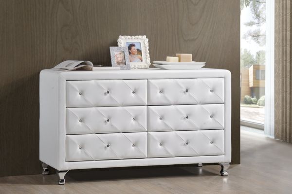 Luminescence White Faux Leather Upholstered Dresser