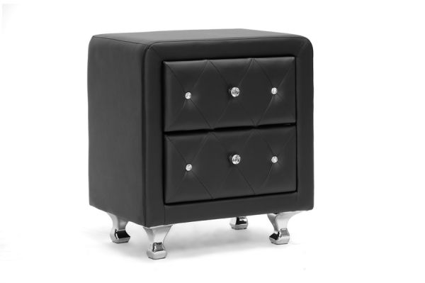 Stella Crystal Tufted Black Upholstered Modern Nightstand