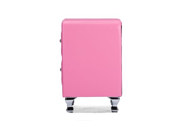 Stella Crystal Tufted Pink Leather Modern Nightstand