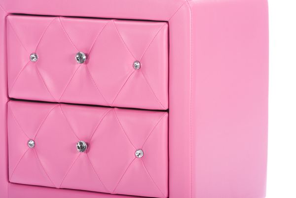 Stella Crystal Tufted Pink Leather Modern Nightstand